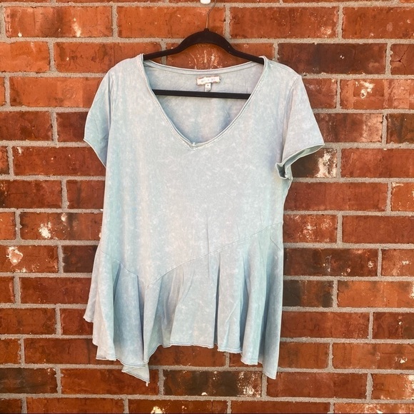 Anthropologie Eri + Ali Womens Medium Assymentrical Flared Short Sleeve Top - Picture 1 of 6